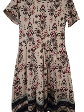 LuLaRoe Amelia Dress with Black and Red Geometric Print "Dipped" WITH POCKETS!